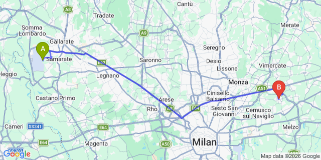 Map: Milan Malpensa Airport (MXP) to Pessano con Bornago