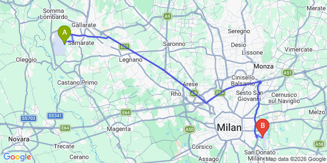 Map: Milan Malpensa Airport (MXP) to Pianello del Lario