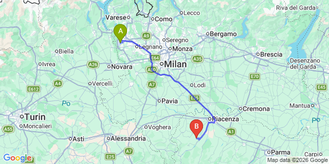 Map: Milan Malpensa Airport (MXP) to Pigazzano