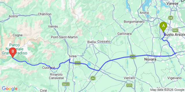 Map: Milan Malpensa Airport (MXP) to Pila (Valle d’Aosta)