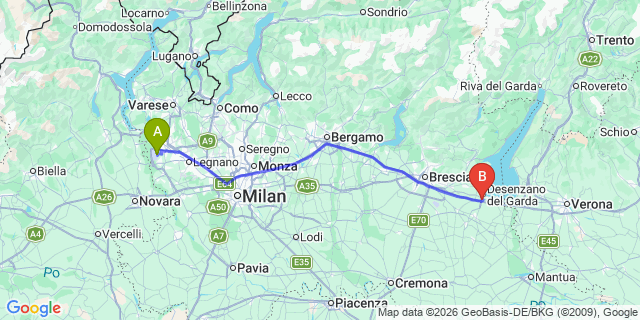 Map: Milan Malpensa Airport (MXP) to Piombino