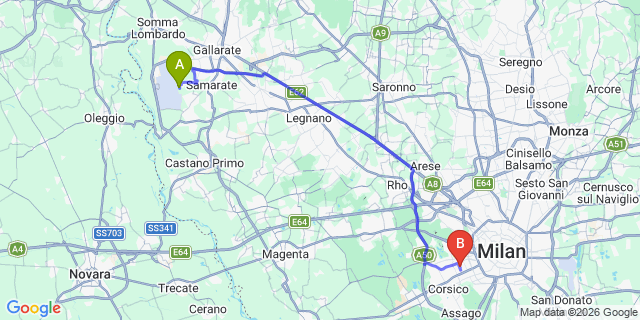 Map: Milan Malpensa Airport (MXP) to Porlezza