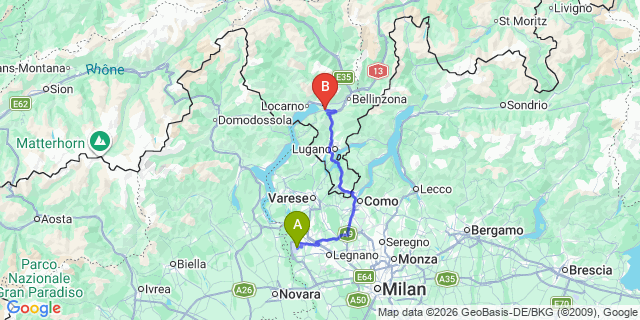 Map: Milan Malpensa Airport (MXP) to Quartino