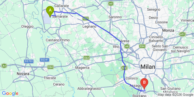 Map: Milan Malpensa Airport (MXP) to Quinto Stampi