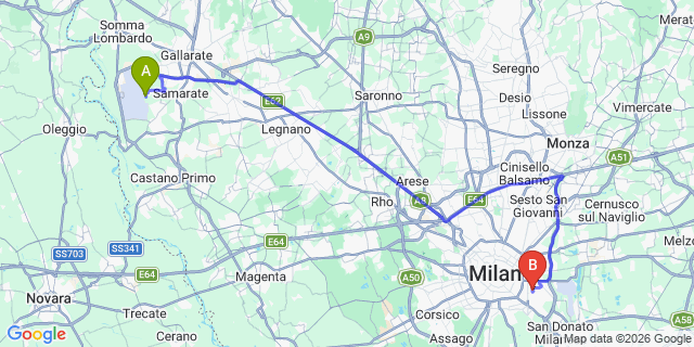Map: Milan Malpensa Airport (MXP) to Rapallo