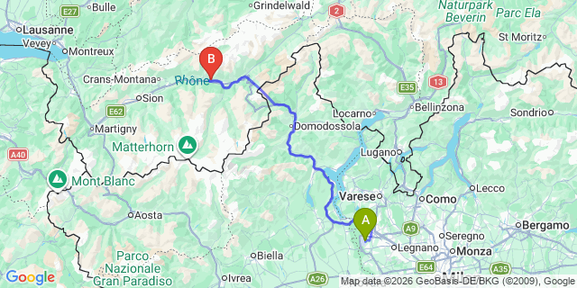 Map: Milan Malpensa Airport (MXP) to Raron