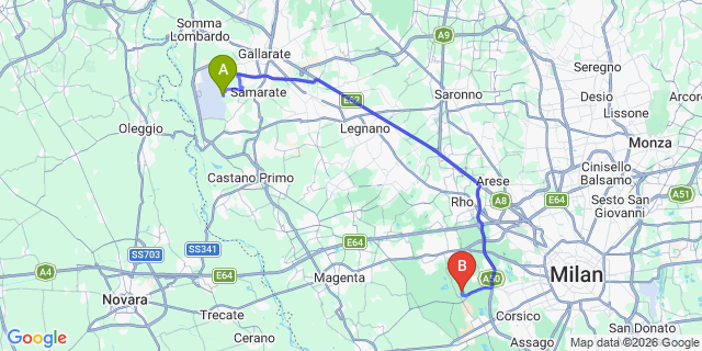 Map: Milan Malpensa Airport (MXP) to Rho