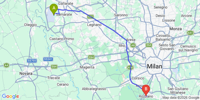 Map: Milan Malpensa Airport (MXP) to Rozzano