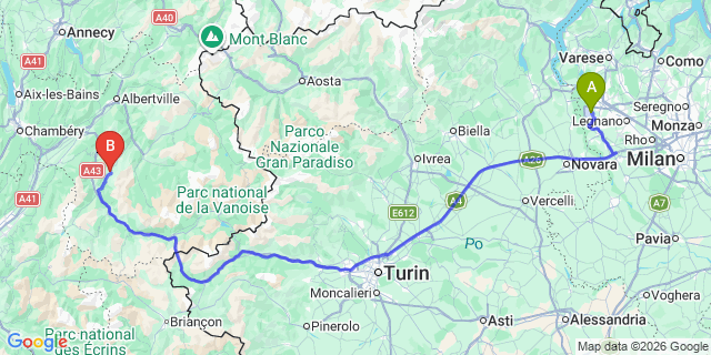 Map: Milan Malpensa Airport (MXP) to Saint-François-Longchamp