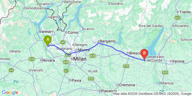 Map: Milan Malpensa Airport (MXP) to Salò (Lago di Garda)