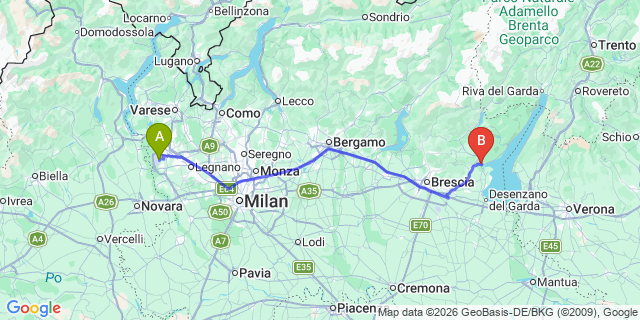 Map: Milan Malpensa Airport (MXP) to Salo Lake Garda