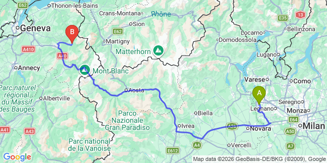 Map: Milan Malpensa Airport (MXP) to Samoens