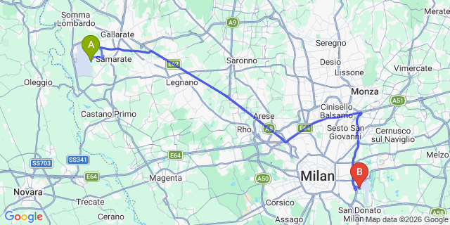 Map: Milan Malpensa Airport (MXP) to San Donato Milanese