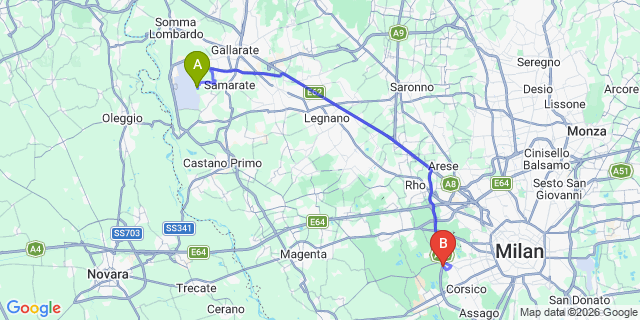 Map: Milan Malpensa Airport (MXP) to San Fedele Intelvi
