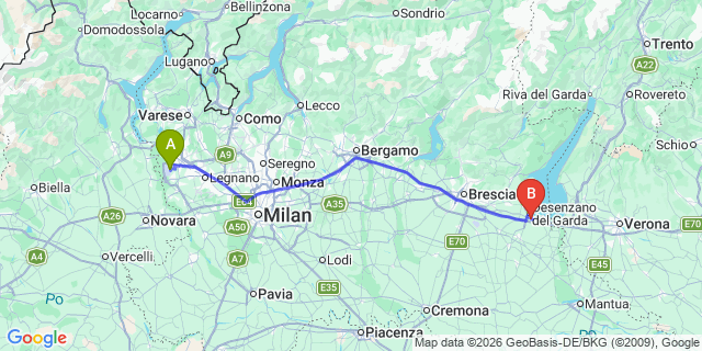 Map: Milan Malpensa Airport (MXP) to San Felice del Benaco
