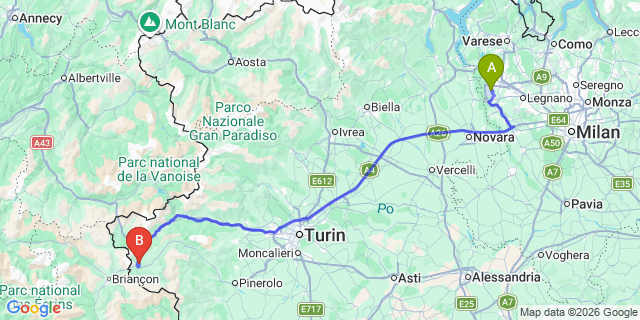 Map: Milan Malpensa Airport (MXP) to San Sicario