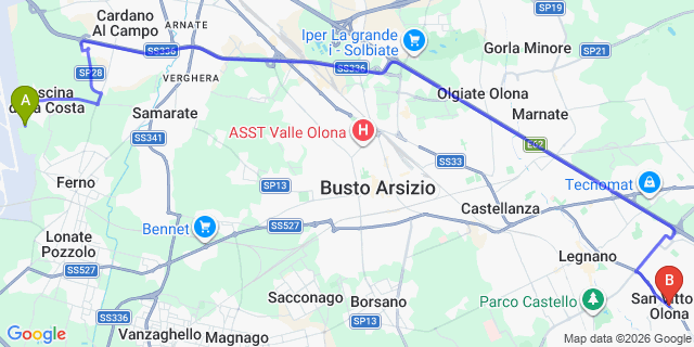 Map: Milan Malpensa Airport (MXP) to San Vittore Olona