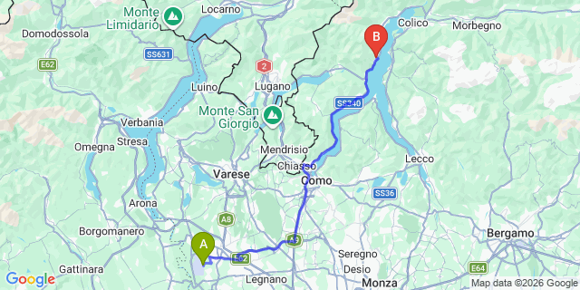 Map: Milan Malpensa Airport (MXP) to Santa Maria Rezzonico