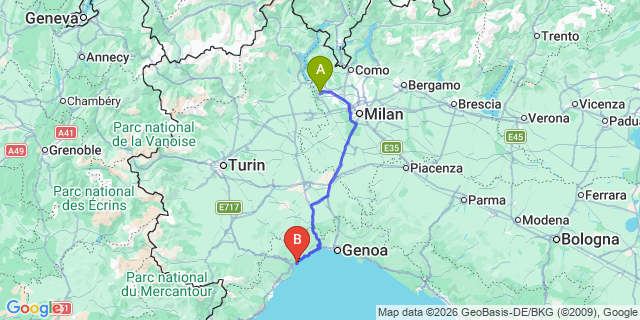 Map: Milan Malpensa Airport (MXP) to Savona Ferry Port