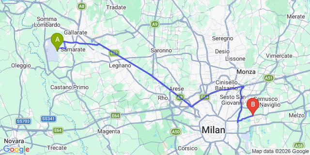 Map: Milan Malpensa Airport (MXP) to Segrate