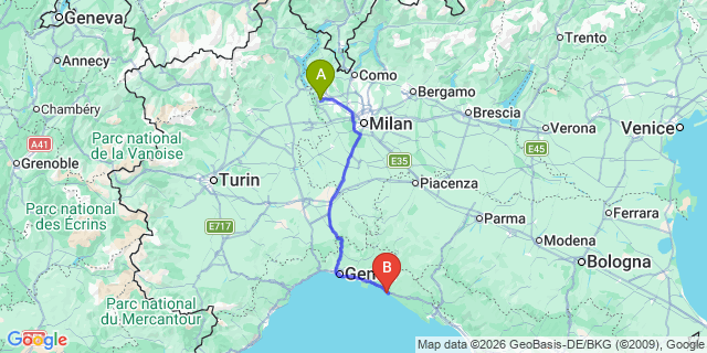 Map: Milan Malpensa Airport (MXP) to Sestri Levante