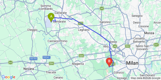 Map: Milan Malpensa Airport (MXP) to Settimo Milanese