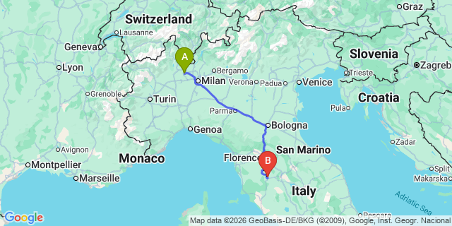 Map: Milan Malpensa Airport (MXP) to Siena