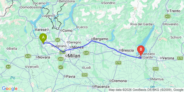 Map: Milan Malpensa Airport (MXP) to Sirmione Lake Garda