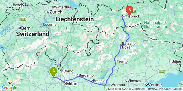 Map: Milan Malpensa Airport (MXP) to Soraga di Fassa