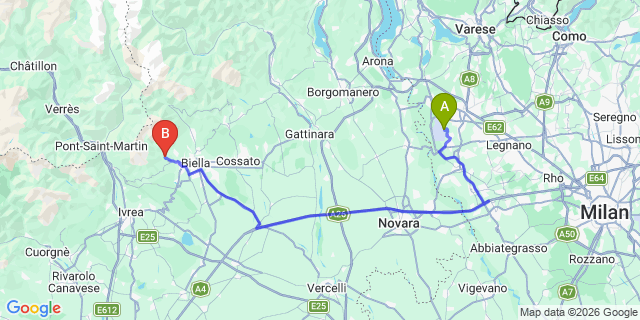 Map: Milan Malpensa Airport (MXP) to Sordevolo