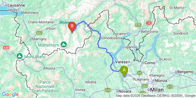 Map: Milan Malpensa Airport (MXP) to St. Niklaus (Switzerland)