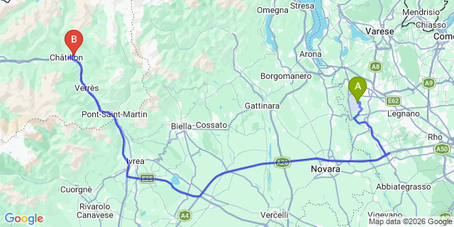 Map: Milan Malpensa Airport (MXP) to St. Vincent