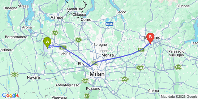 Map: Milan Malpensa Airport (MXP) to Stezzano