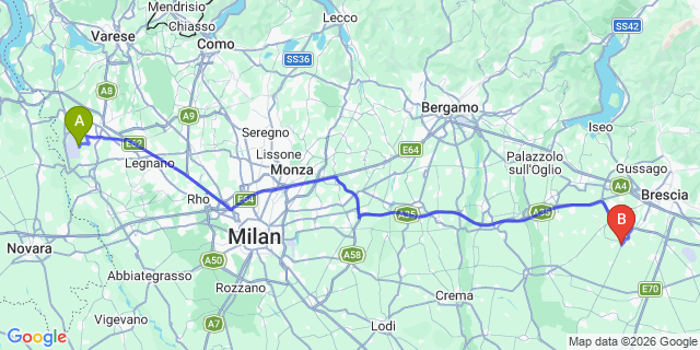 Map: Milan Malpensa Airport (MXP) to Sulzano
