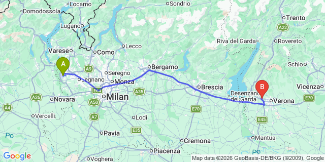 Map: Milan Malpensa Airport (MXP) to Torbole