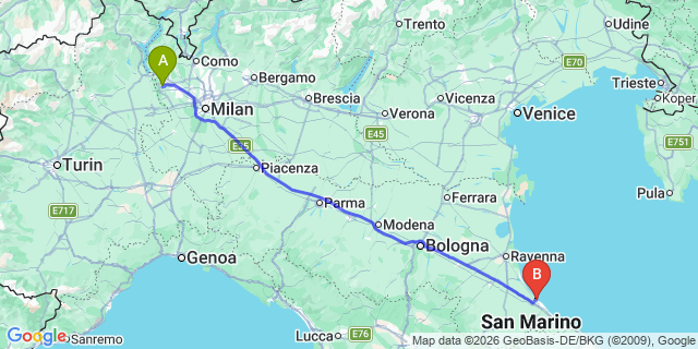 Map: Milan Malpensa Airport (MXP) to Torre Pedrera