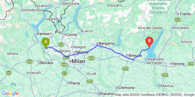 Map: Milan Malpensa Airport (MXP) to Toscolano Maderno Lake Garda