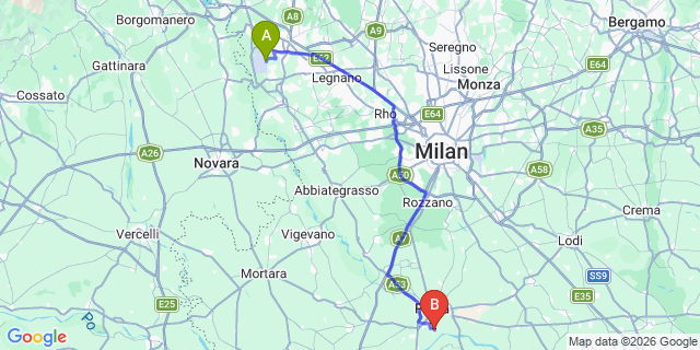 Map: Milan Malpensa Airport (MXP) to Travaco Siccomario