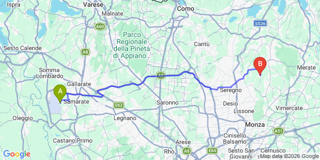 Map: Milan Malpensa Airport (MXP) to Tregasio