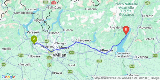 Map: Milan Malpensa Airport (MXP) to Tremosine Lake Garda