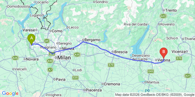 Map: Milan Malpensa Airport (MXP) to Trento