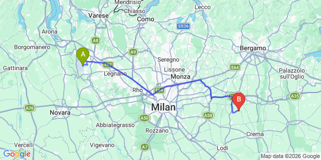 Map: Milan Malpensa Airport (MXP) to Treviglio