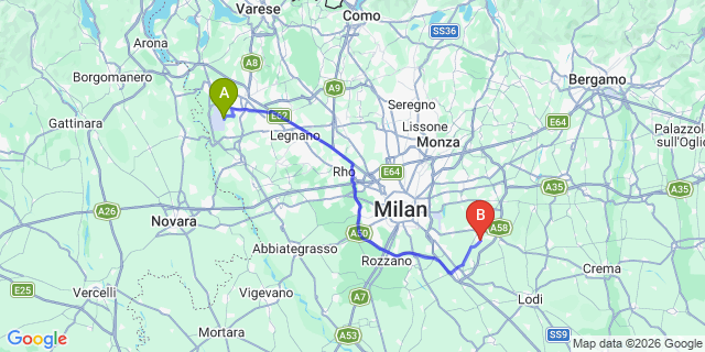 Map: Milan Malpensa Airport (MXP) to Tribiano