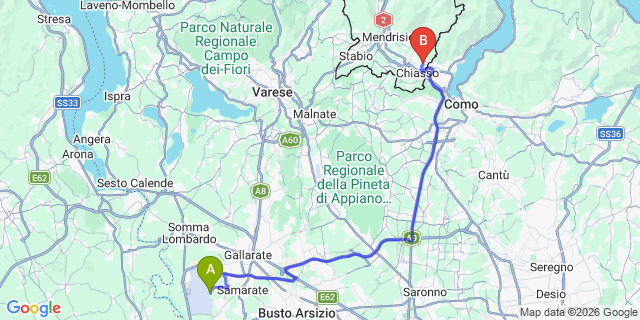 Map: Milan Malpensa Airport (MXP) to Vacallo