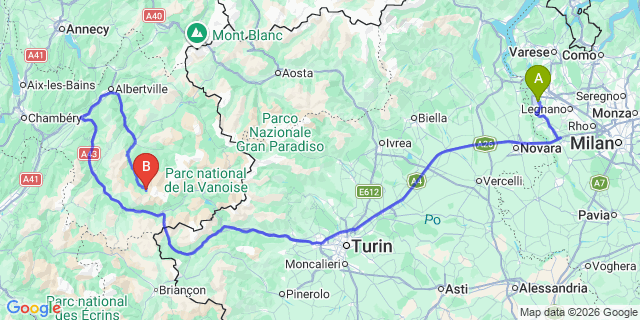 Map: Milan Malpensa Airport (MXP) to Val Thorens