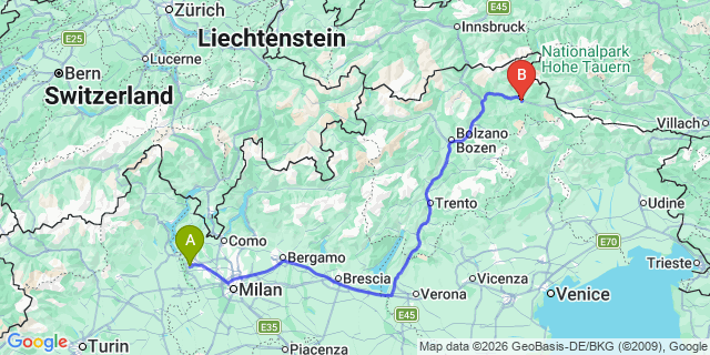 Map: Milan Malpensa Airport (MXP) to Valdaora di Mezzo