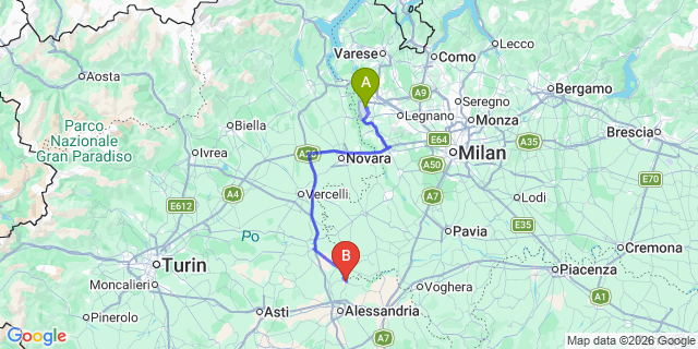 Map: Milan Malpensa Airport (MXP) to Valenza