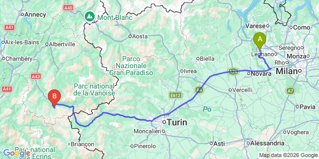 Map: Milan Malpensa Airport (MXP) to Valmeinier