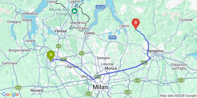 Map: Milan Malpensa Airport (MXP) to Valsecca