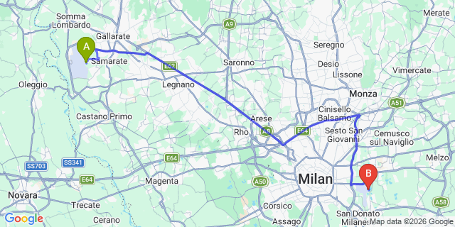 Map: Milan Malpensa Airport (MXP) to Varenna
